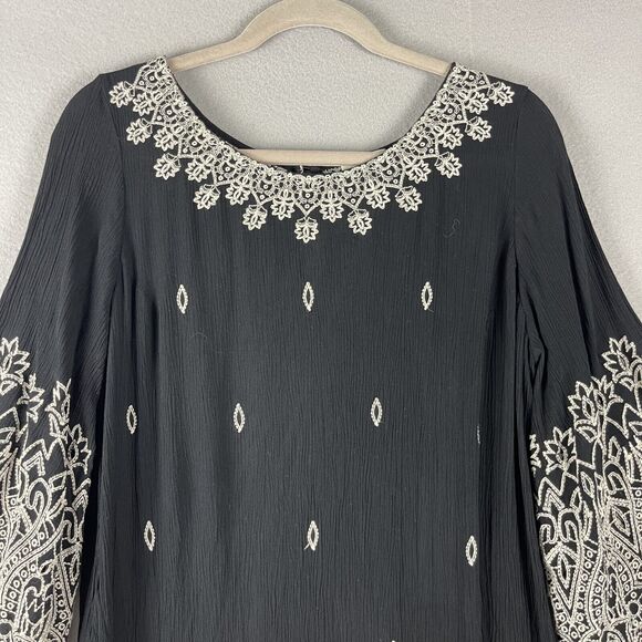 Sundance Embroidered Dress Womens Large Black Palace Bell Sleeve Peasant Boho - Picture 2 of 15
